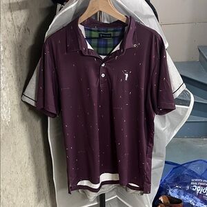 William Murray Golf Men's Burgundy Short-Sleeve Polo with Micro Golfer Motif